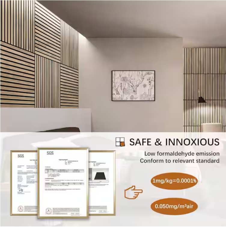 Natural Wood Slat Acoustic Panels – 0.7" x 2'x2', Yellow MDF Decorative Wall Panels, 4-Piece Set