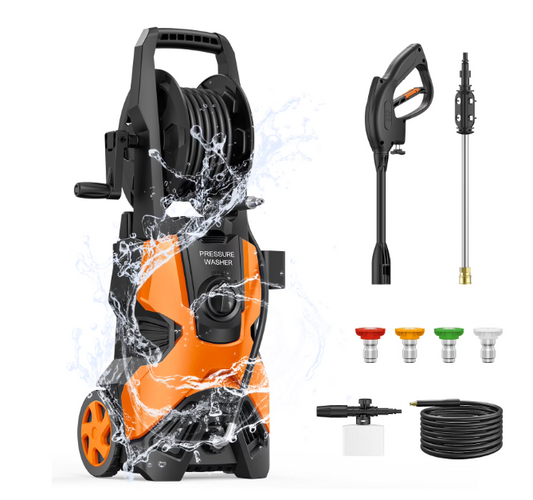 4500 PSI Electric Pressure Washer – 23FT Hose, 20FT Power Cord, 4 Nozzles & Foam Cannon for Cars