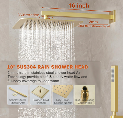 Luxury Matte Black Rain Shower System – 10" Showerhead with Handheld Spray & Valve Included