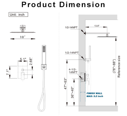 Luxury Matte Black Rain Shower System – 10" Showerhead with Handheld Spray & Valve Included