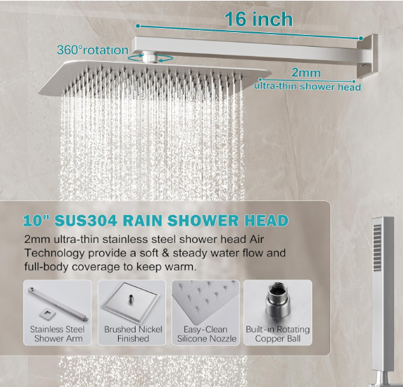 Luxury Matte Black Rain Shower System – 10" Showerhead with Handheld Spray & Valve Included