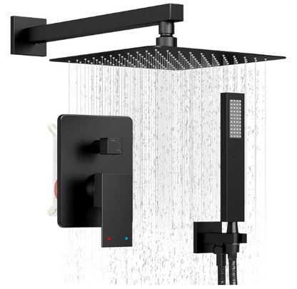 Luxury Matte Black Rain Shower System – 10" Showerhead with Handheld Spray & Valve Included