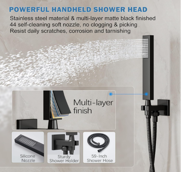 Luxury Matte Black Rain Shower System – 10" Showerhead with Handheld Spray & Valve Included