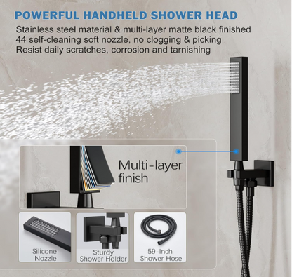 Luxury Matte Black Rain Shower System – 10" Showerhead with Handheld Spray & Valve Included