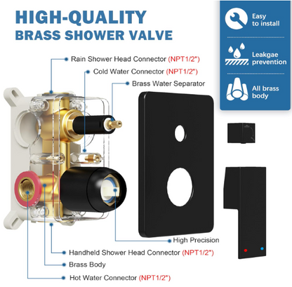 Luxury Matte Black Rain Shower System – 10" Showerhead with Handheld Spray & Valve Included