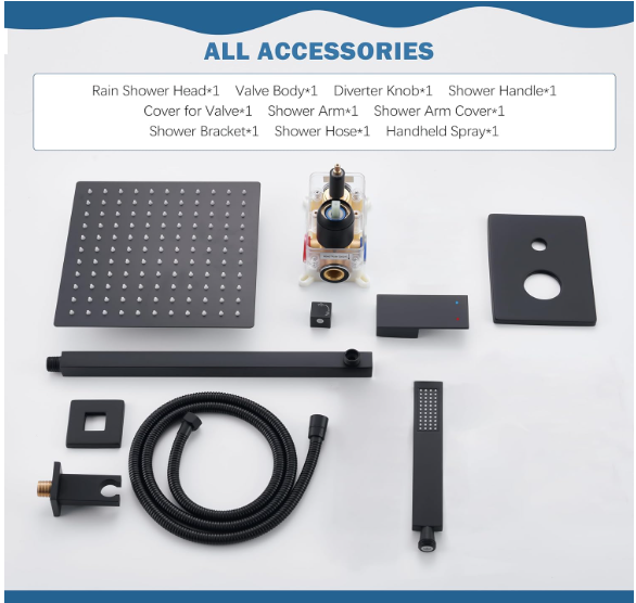 Luxury Matte Black Rain Shower System – 10" Showerhead with Handheld Spray & Valve Included