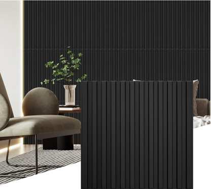 Modern Black Slat Wall Panels – 3D PVC Fluted Wall Decor Tiles 19.7" x 19.7" (12 Pack)