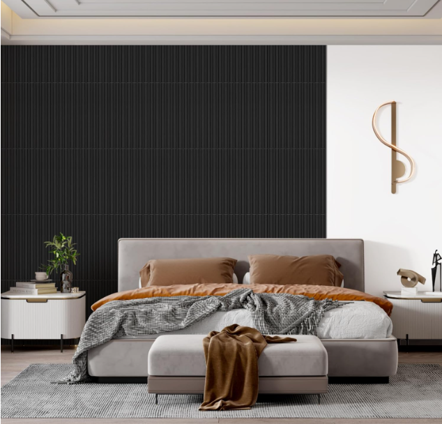 Modern Black Slat Wall Panels – 3D PVC Fluted Wall Decor Tiles 19.7" x 19.7" (12 Pack)