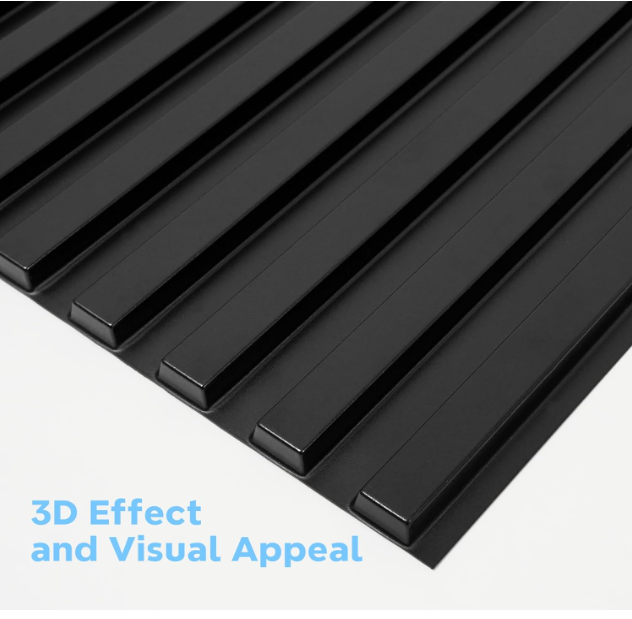 Modern Black Slat Wall Panels – 3D PVC Fluted Wall Decor Tiles 19.7" x 19.7" (12 Pack)