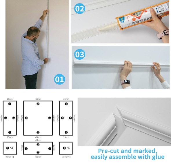 Art3d Pre-Cut Wainscoting Wall Molding Kit – 6PCS Panels for Interior Accent Walls