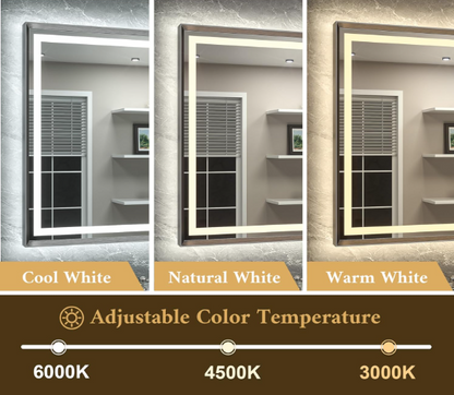 30x36 LED Bathroom Vanity Mirror – Brushed Gunmetal Frame, Front & Backlit, Anti-Fog, Dimmable