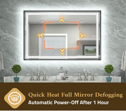 30x36 LED Bathroom Vanity Mirror – Brushed Gunmetal Frame, Front & Backlit, Anti-Fog, Dimmable