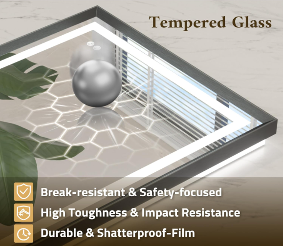 30x36 LED Bathroom Vanity Mirror – Brushed Gunmetal Frame, Front & Backlit, Anti-Fog, Dimmable