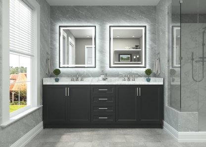 30x36 LED Bathroom Vanity Mirror – Brushed Gunmetal Frame, Front & Backlit, Anti-Fog, Dimmable