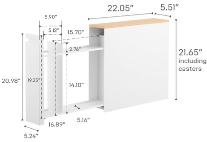 Slim Pull-Out Bathroom Storage Cabinet – Space Saving Toilet Paper & Cleaning Supplies Organizer with Wood Top, Modern Narrow Bathroom Cabinet