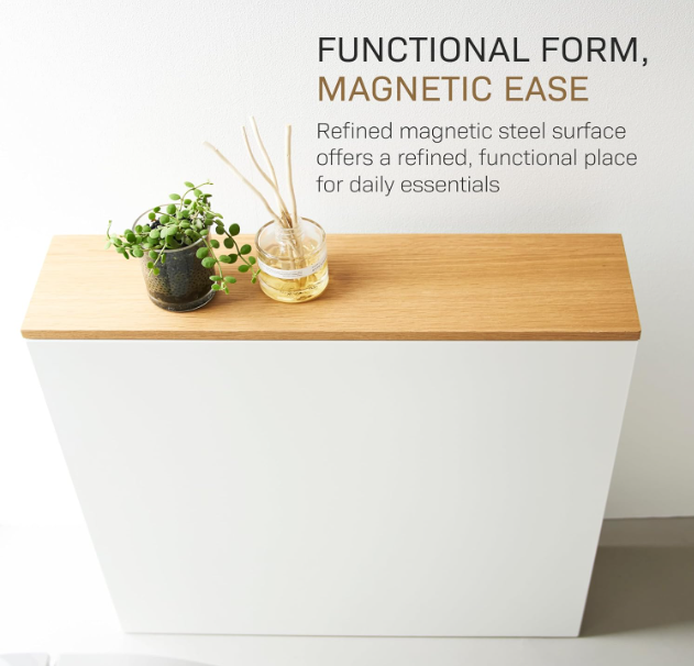 Slim Pull-Out Bathroom Storage Cabinet – Space Saving Toilet Paper & Cleaning Supplies Organizer with Wood Top, Modern Narrow Bathroom Cabinet