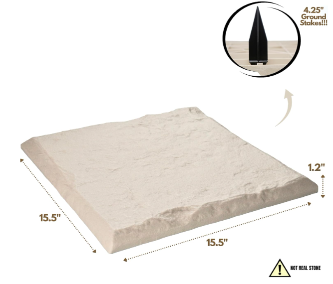 Decorative Garden Stepping Stones 15.5” – Lawn & Outdoor Pathway Pavers (Beige Limestone, 8pcs)