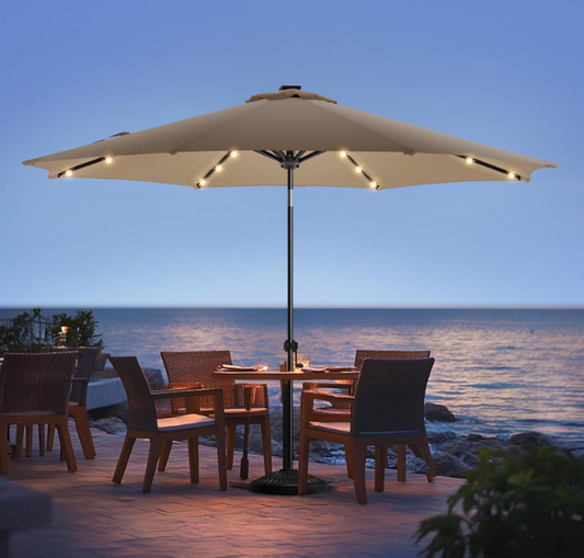 Solar Patio Umbrella 11FT with 32 LED Lights – Outdoor Market Umbrella for Deck, Pool & Garden