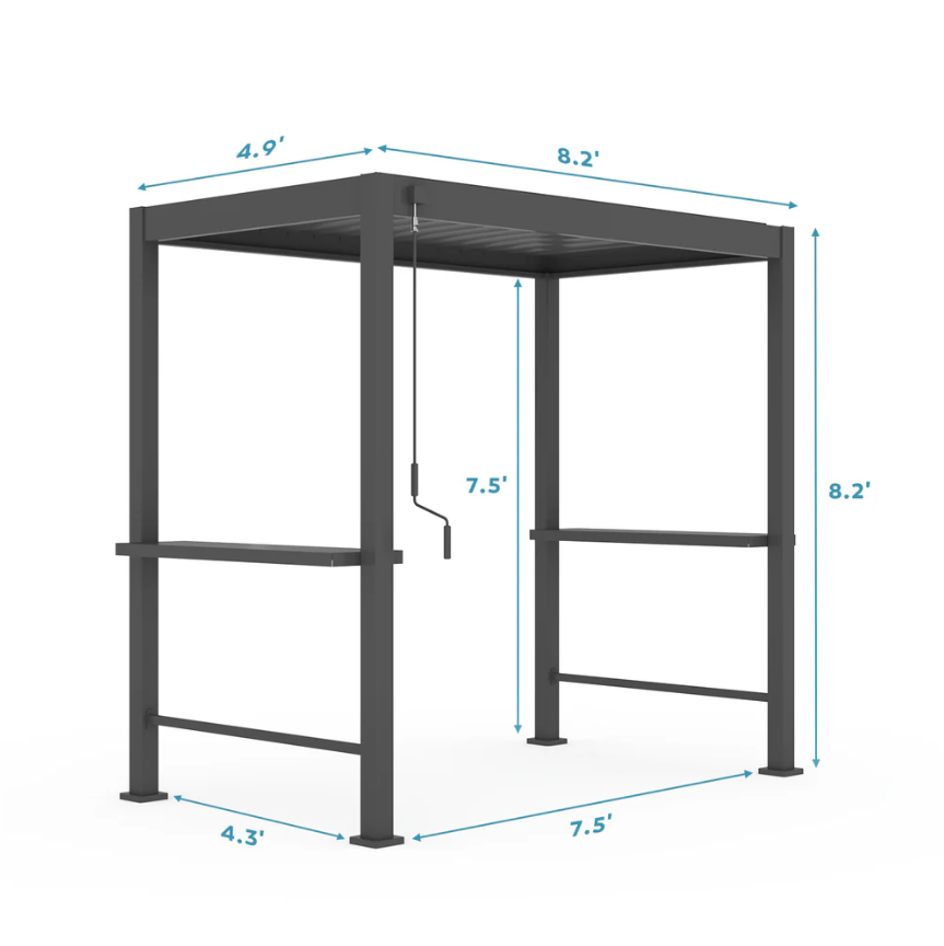 88 Grill S1 4.9'×8.2' Pergola – Durable Aluminum Pergola with Sun & Rain Shelter