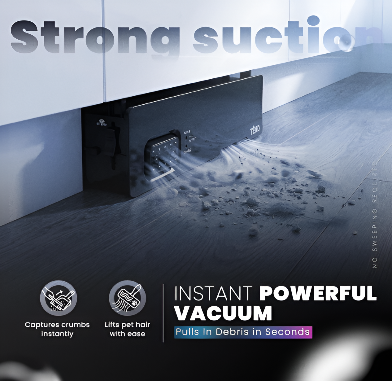 Teko Automatic Toe Kick Vacuum Cleaner – Hands-Free Under Cabinet Dustpan with Powerful Suction for Pet Hair, Crumbs & Dust | Slim Design (Black)