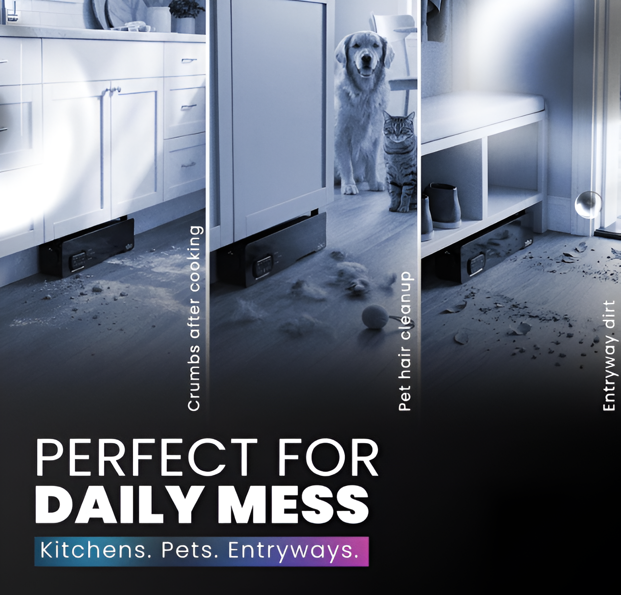 Teko Automatic Toe Kick Vacuum Cleaner – Hands-Free Under Cabinet Dustpan with Powerful Suction for Pet Hair, Crumbs & Dust | Slim Design (Black)