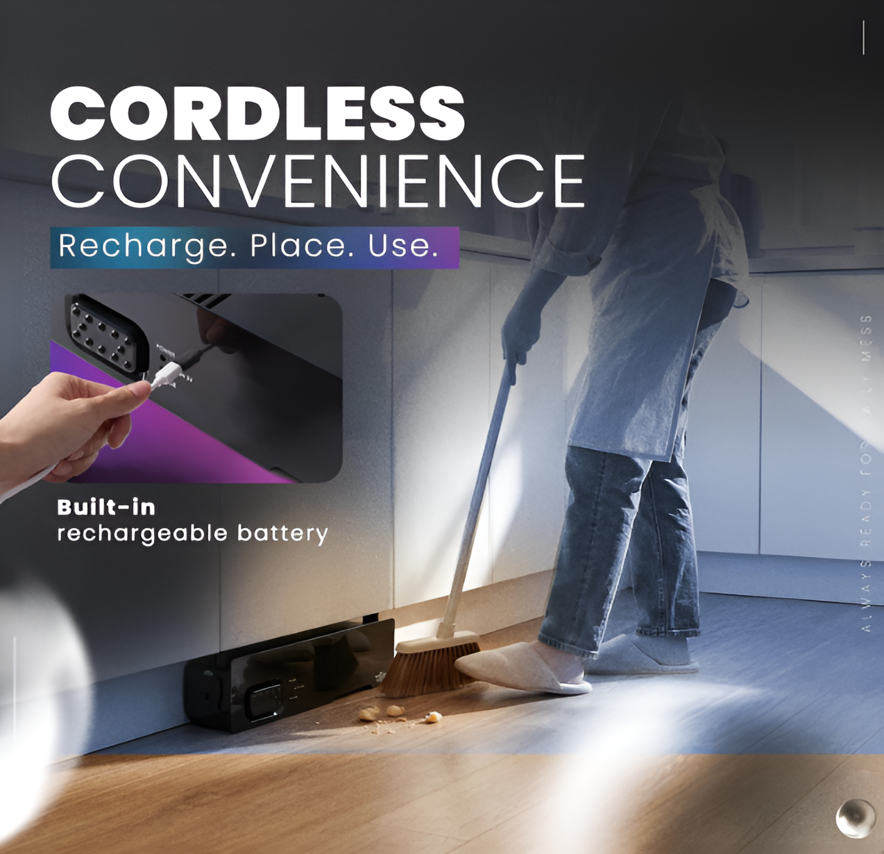 Teko Automatic Toe Kick Vacuum Cleaner – Hands-Free Under Cabinet Dustpan with Powerful Suction for Pet Hair, Crumbs & Dust | Slim Design (Black)