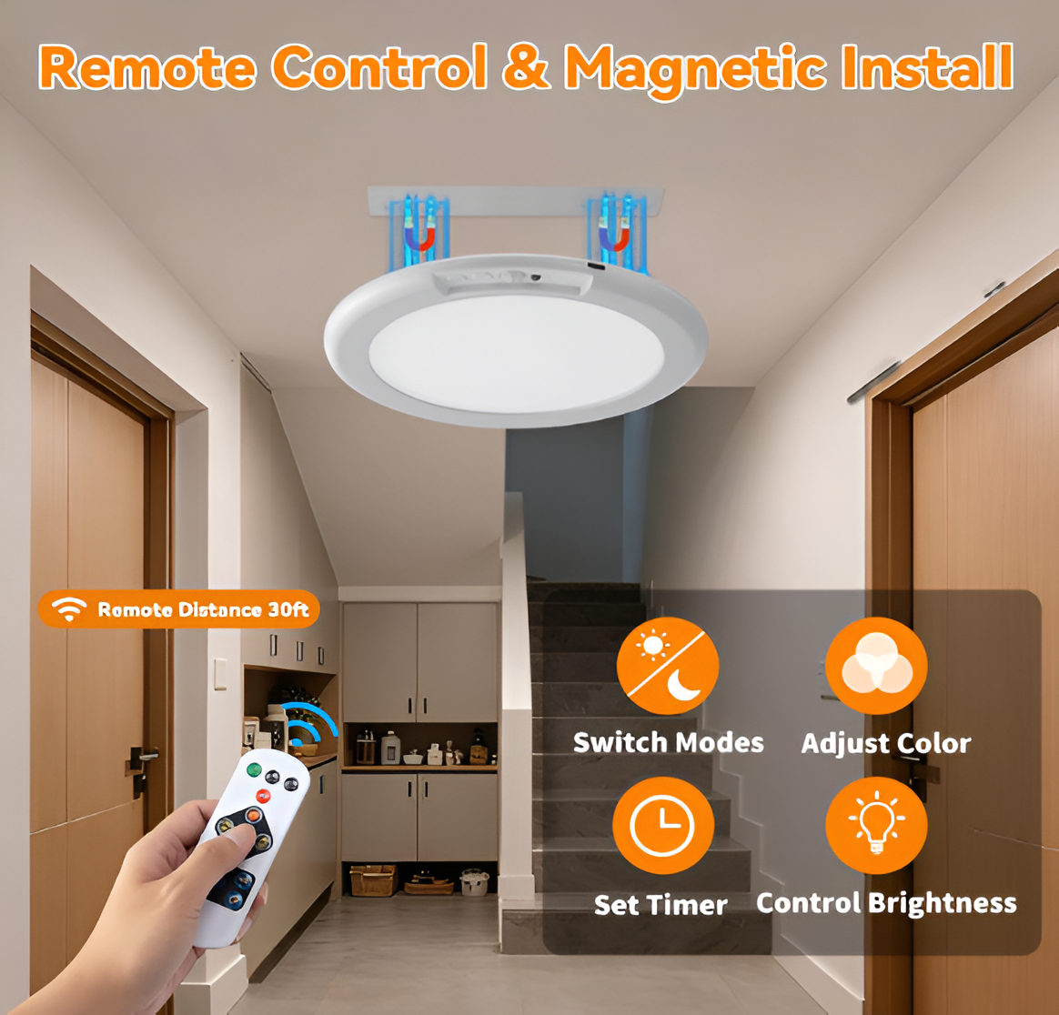 2-Pack Rechargeable Ceiling Lights – Motion Sensor, Remote Control, 3 Color Modes & Dimmable Wireless LED for Closet, Garage & Stairs