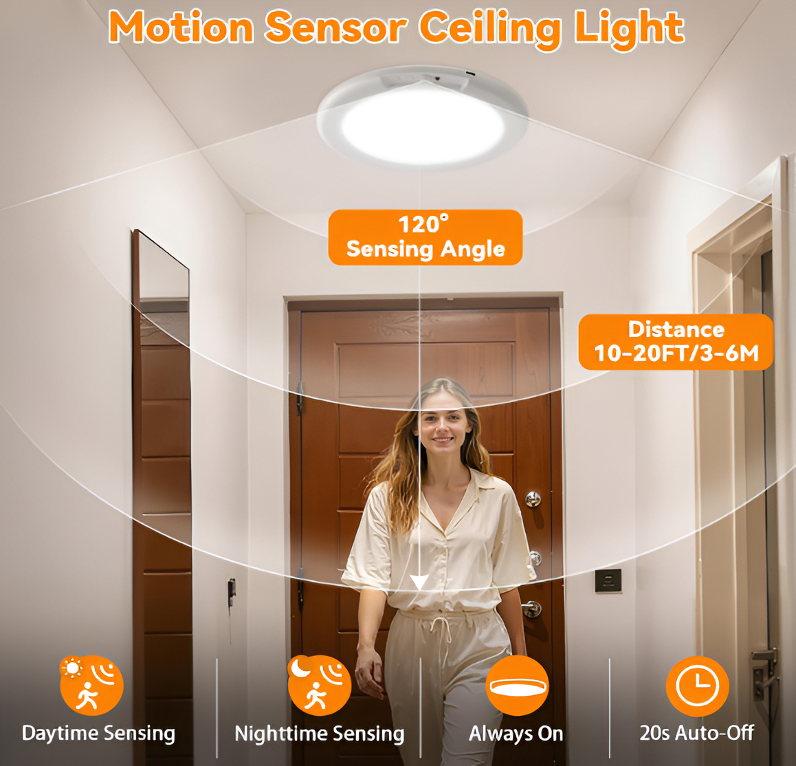 2-Pack Rechargeable Ceiling Lights – Motion Sensor, Remote Control, 3 Color Modes & Dimmable Wireless LED for Closet, Garage & Stairs