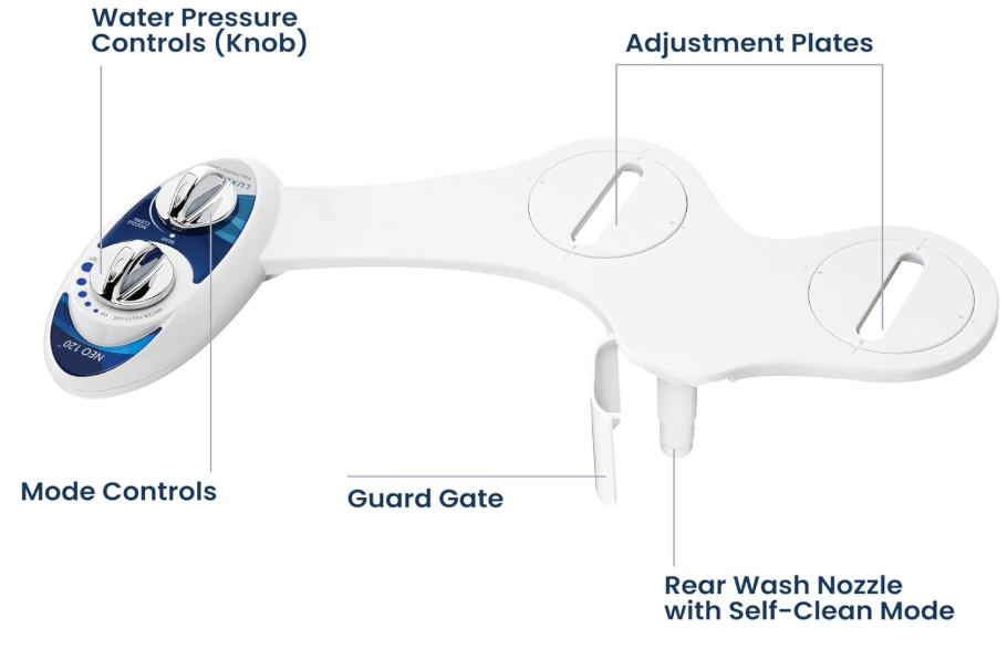 LUXE Bidet NEO 120 – Self-Cleaning Non-Electric Bidet Attachment for Toilet | Adjustable Pressure Rear Wash