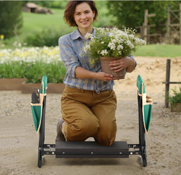 Garden Kneeler & Seat – Foldable Bench with 330lbs Capacity, Wide EVA Pad & Tool Bag