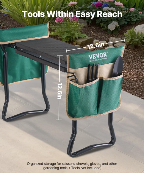 Garden Kneeler & Seat – Foldable Bench with 330lbs Capacity, Wide EVA Pad & Tool Bag