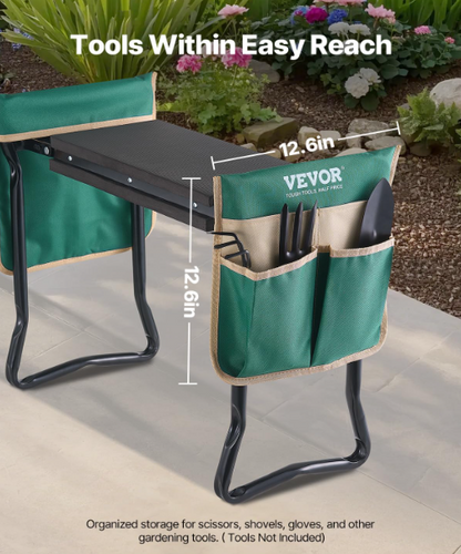 Garden Kneeler & Seat – Foldable Bench with 330lbs Capacity, Wide EVA Pad & Tool Bag