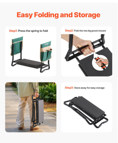 Garden Kneeler & Seat – Foldable Bench with 330lbs Capacity, Wide EVA Pad & Tool Bag
