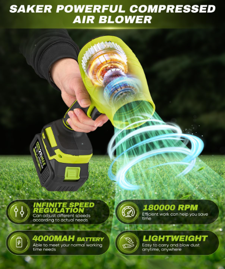 Saker Cordless Blower – Portable 180000 RPM Air Duster for Patio Cleaning & Drying