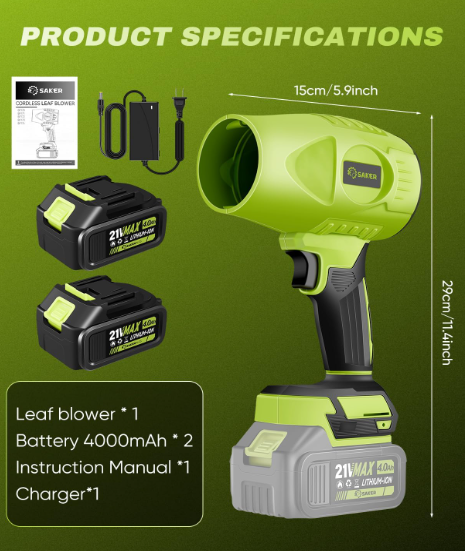 Saker Cordless Blower – Portable 180000 RPM Air Duster for Patio Cleaning & Drying