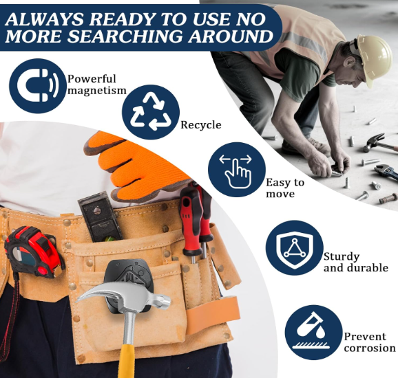 Magnetic Tool Holder Belt Clip – Heavy Duty Metal Holster for Screws, Nails & Hand Tools