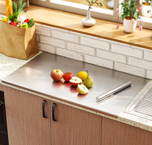 Large Stainless Steel Cutting Board with Lip – 35.4” x 22.8” Non-Stick Baking & Kneading Surface