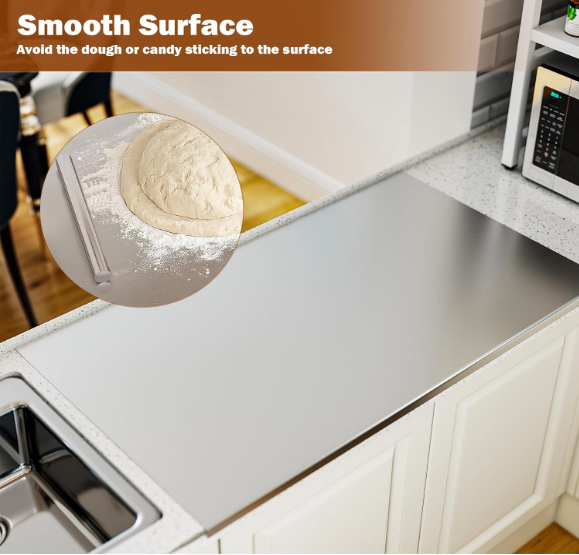 Large Stainless Steel Cutting Board with Lip – 35.4” x 22.8” Non-Stick Baking & Kneading Surface