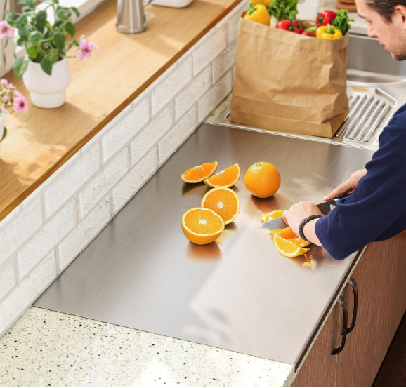 Large Stainless Steel Cutting Board with Lip – 35.4” x 22.8” Non-Stick Baking & Kneading Surface