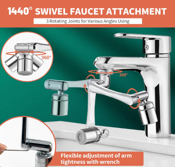 1080° Swivel Faucet Extender – Dual Mode Splash Aerator with 360° Rotation for Kitchen & Bathroom