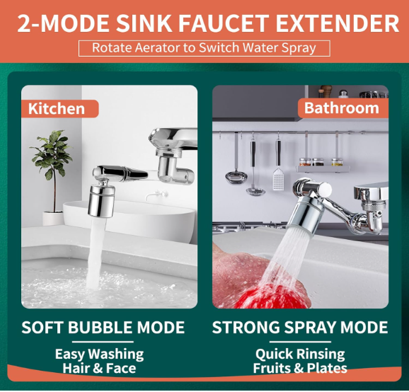 1080° Swivel Faucet Extender – Dual Mode Splash Aerator with 360° Rotation for Kitchen & Bathroom