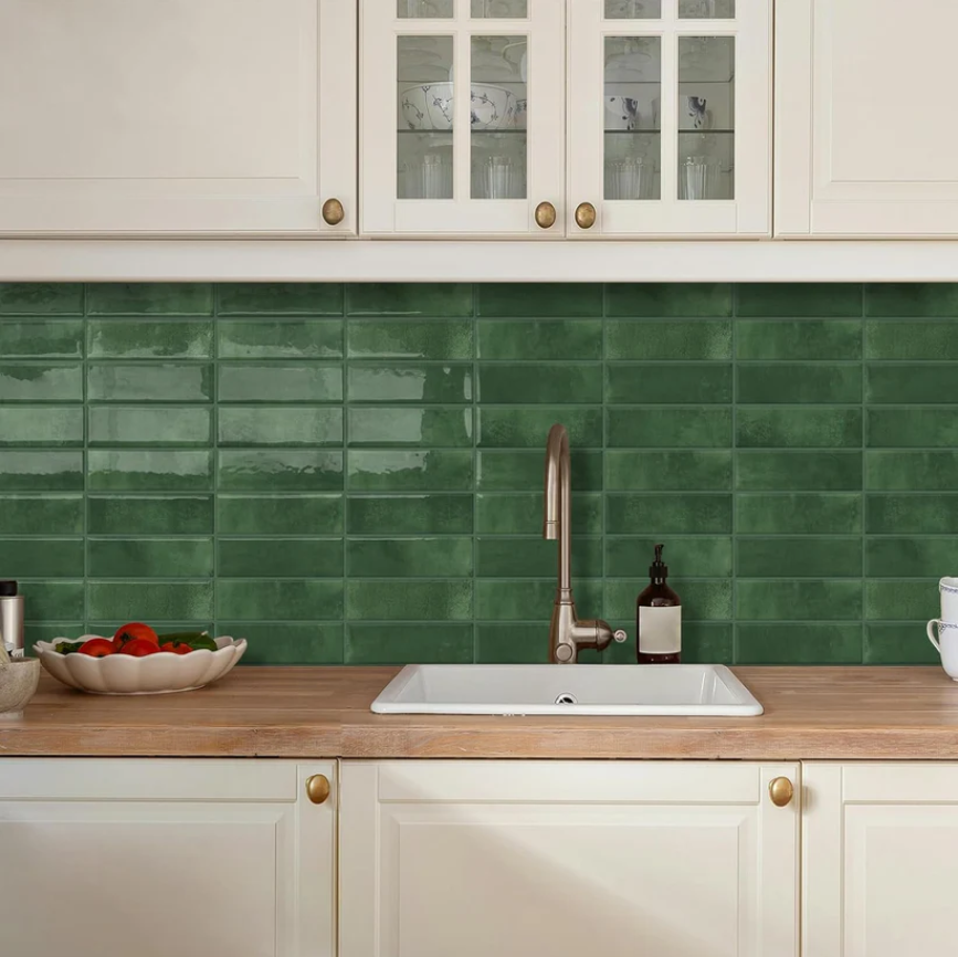 Peel & Stick Subway Backsplash – Green Self-Adhesive Wall Tile 12"x12" (10 Sheets)