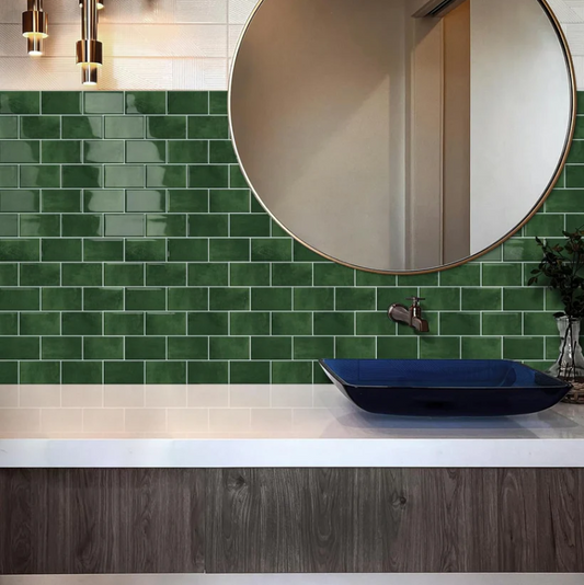 Green Peel and Stick Backsplash Tile 3D Subway Brick – Thick Self Adhesive Wall Tiles for Kitchen Bathroom (10 Sheets 12"x12")