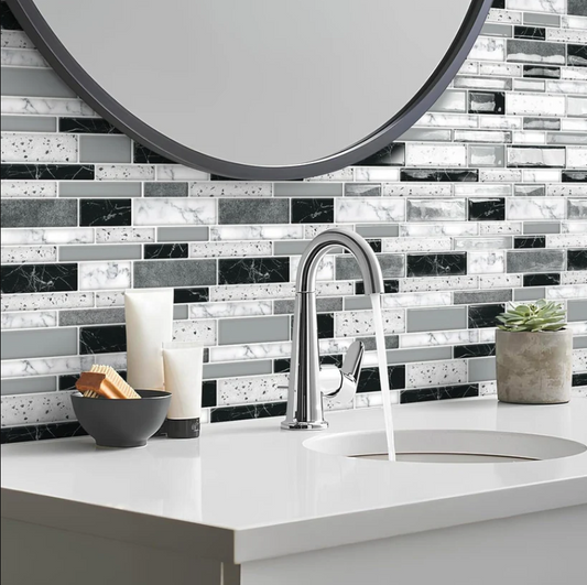 Black Marble Peel and Stick Backsplash Tiles – 3D Self Adhesive Wall Stickers for Kitchen & Bathroom (10 Sheets 12"x12")