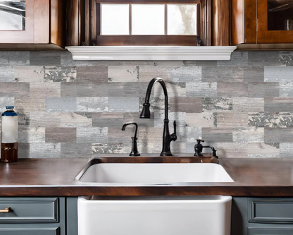 Rustic Wood Peel and Stick Backsplash Tiles – Farmhouse Faux Wood Self Adhesive Wall Panels for Kitchen (10 Sheets 13.5"x11.4")