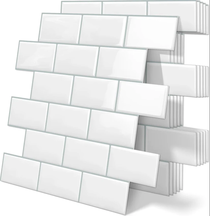 White Peel and Stick Backsplash Tiles – Thick Subway Self Adhesive Wall Panels for Kitchen & Bathroom (10 Sheets 12"x12")