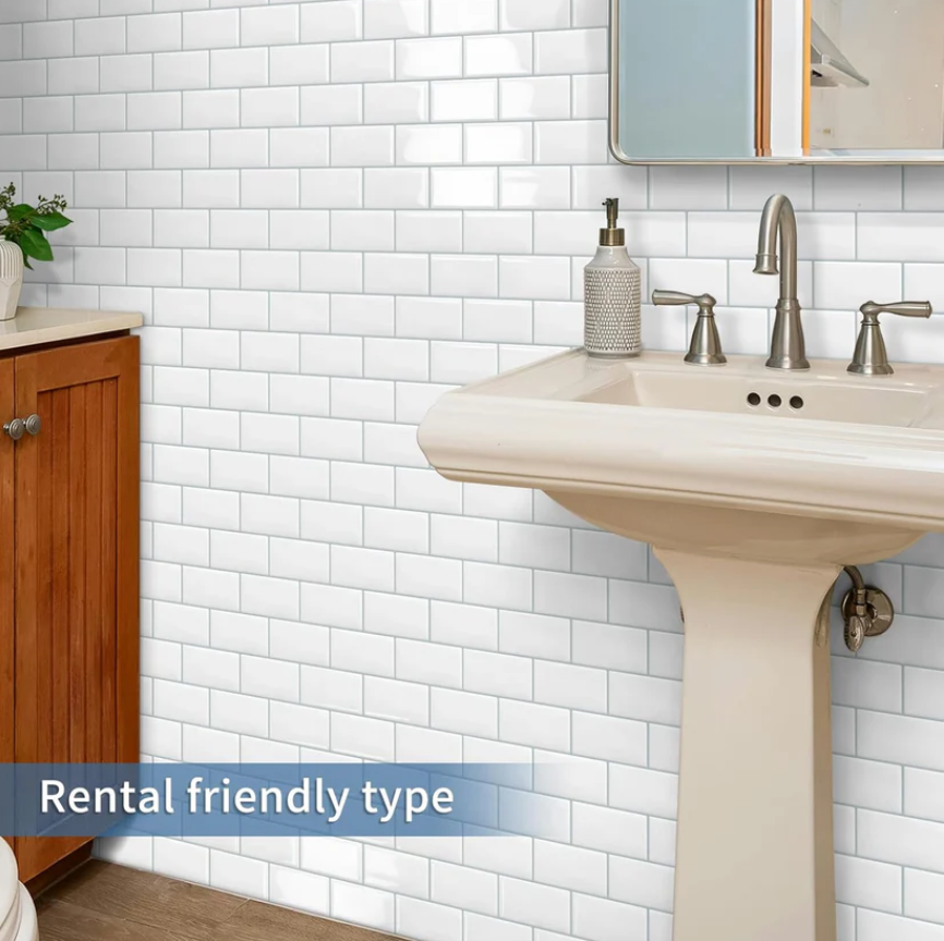 White Peel and Stick Backsplash Tiles – Thick Subway Self Adhesive Wall Panels for Kitchen & Bathroom (10 Sheets 12"x12")