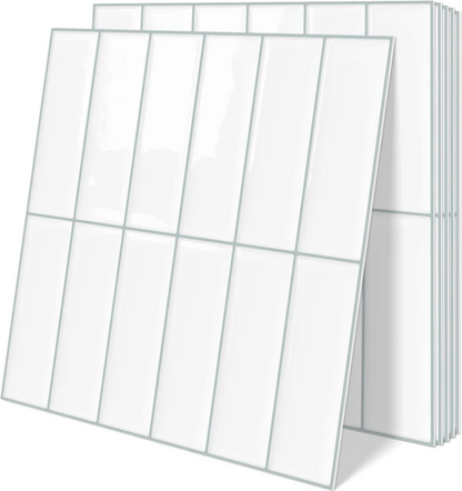 White Peel and Stick Backsplash Tiles – Rectangle Subway Self-Adhesive Wall Panels for Kitchen (10 Sheets 12"x12")