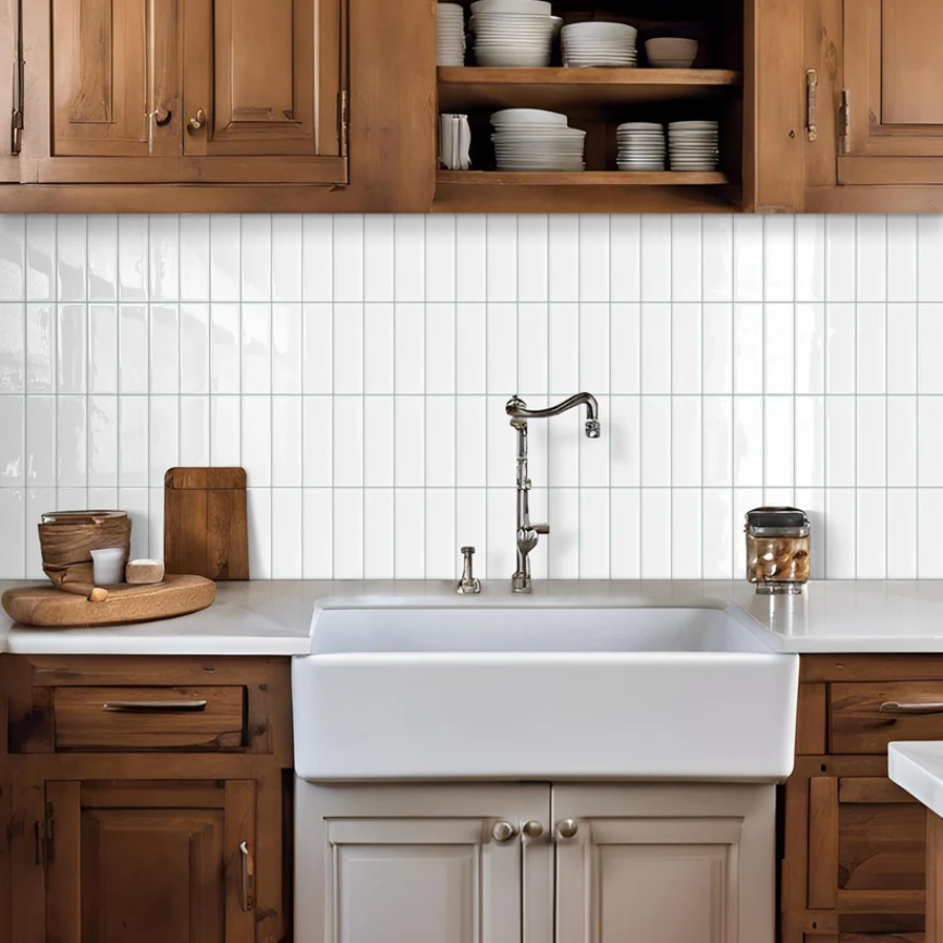 White Peel and Stick Backsplash Tiles – Rectangle Subway Self-Adhesive Wall Panels for Kitchen (10 Sheets 12"x12")