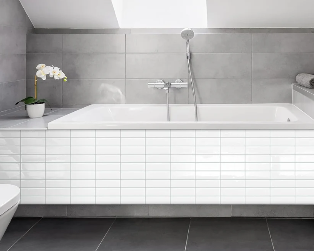 White Peel and Stick Backsplash Tiles – Rectangle Subway Self-Adhesive Wall Panels for Kitchen (10 Sheets 12"x12")